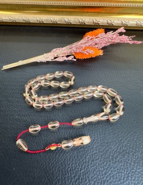 Badem Model Şeffaf Ateş Kehribar Tesbih