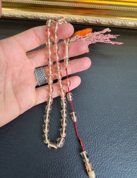 Badem Model Şeffaf Ateş Kehribar Tesbih