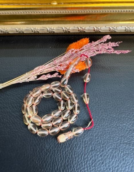 Badem Model Şeffaf Ateş Kehribar Tesbih