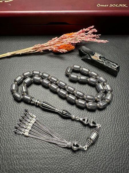 Kapsül Model Gümüş Yarma Erzurum Oltu Taşı Tesbih