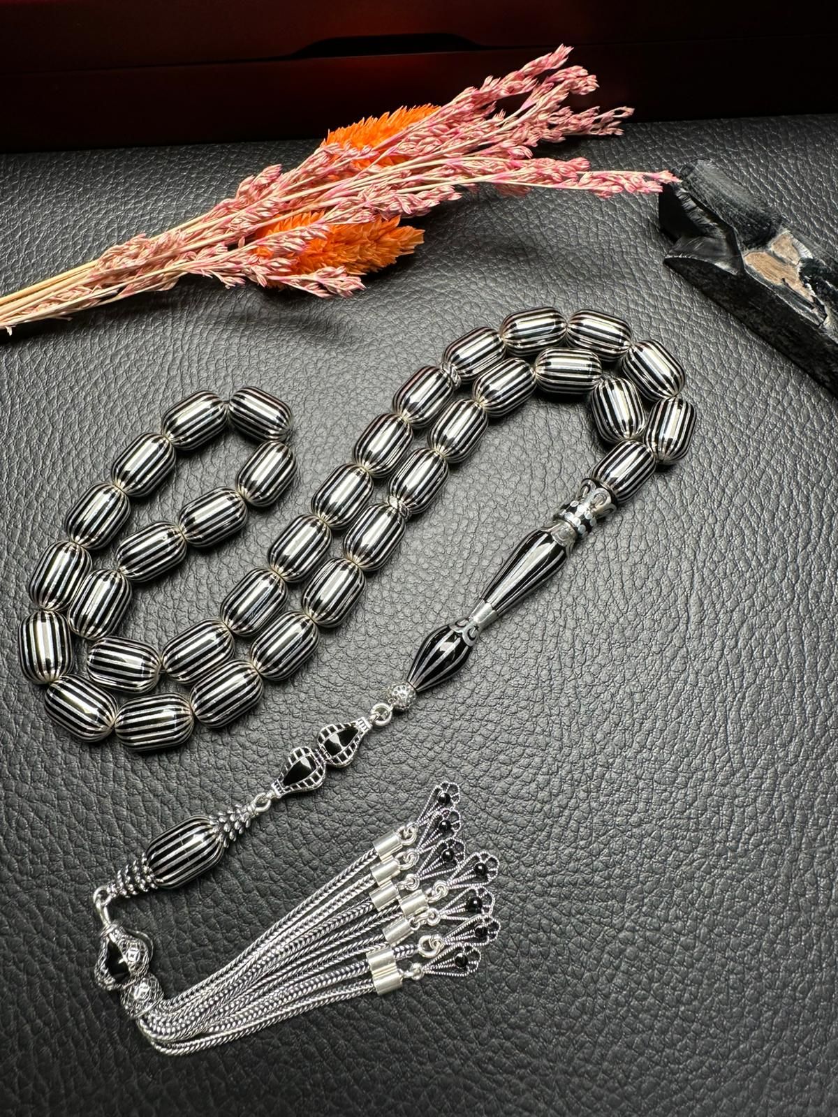 Kapsül Model Gümüş Yarma Erzurum Oltu Taşı Tesbih