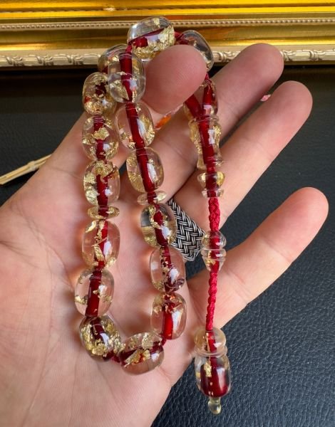 Kapsül Model Altın Parçacıklı Maskot Plexi Glass Tesbih