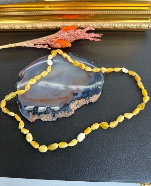 Mat Cilasız Damla Kehribar Kolye