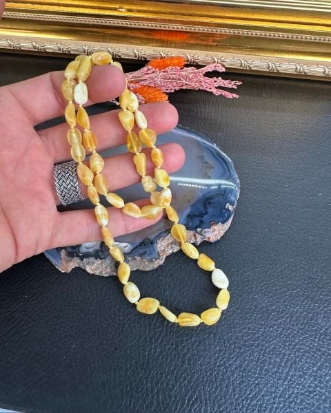 Mat Cilasız Damla Kehribar Kolye