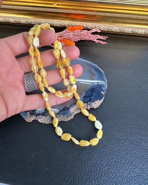 Mat Cilasız Damla Kehribar Kolye