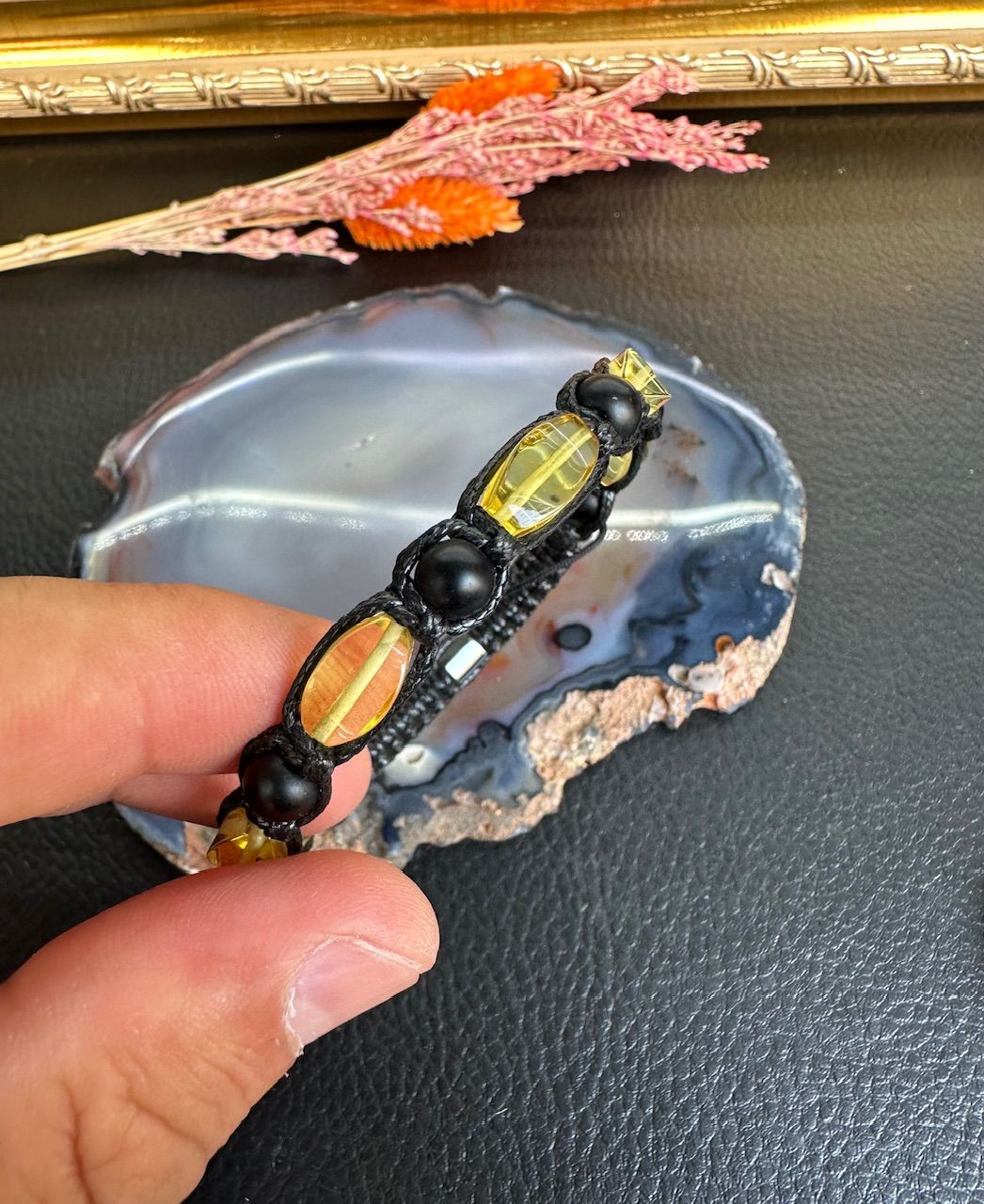 Makrome Örgü Damla Kehribar Bileklik