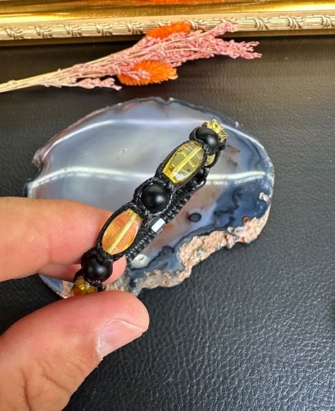 Makrome Örgü Damla Kehribar Bileklik