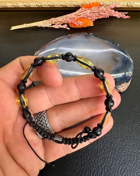 Makrome Örgü Damla Kehribar Bileklik