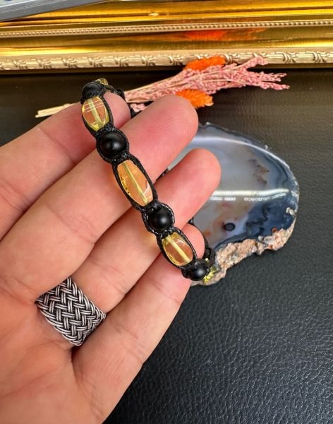 Makrome Örgü Damla Kehribar Bileklik