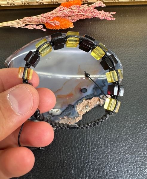 Makrome Örgü Damla Kehribar Bileklik