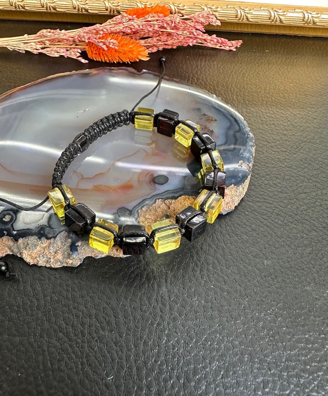 Makrome Örgü Damla Kehribar Bileklik