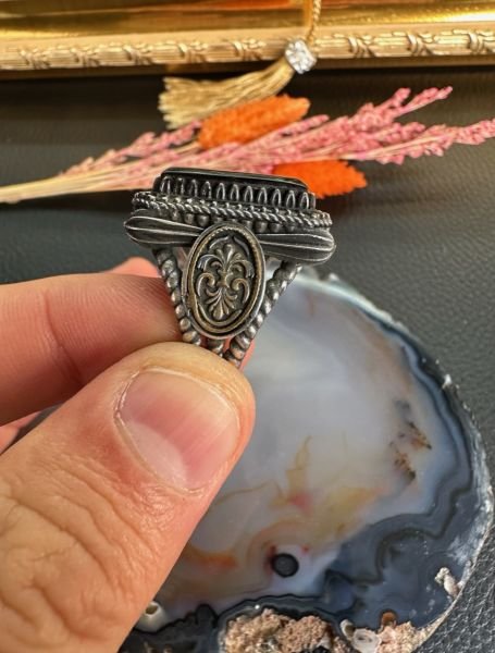 Oltu Taşı Özel Tasarım Üç Hilal Model 925 Ayar Gümüş Erkek Yüzük