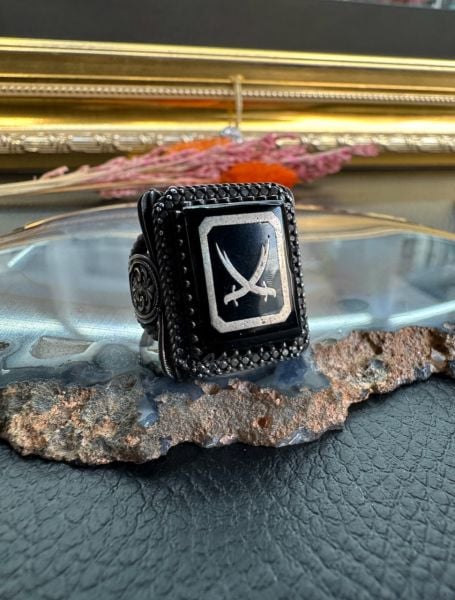 Oltu Taşı Özel Tasarım Zülfikar Model 925 Ayar Gümüş Erkek Yüzük