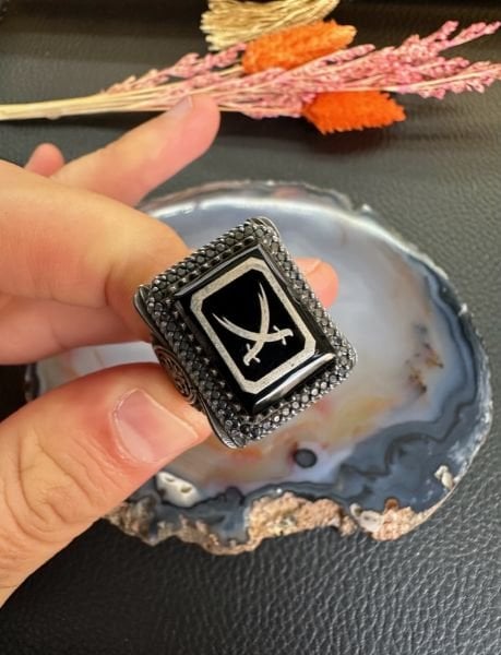 Oltu Taşı Özel Tasarım Zülfikar Model 925 Ayar Gümüş Erkek Yüzük