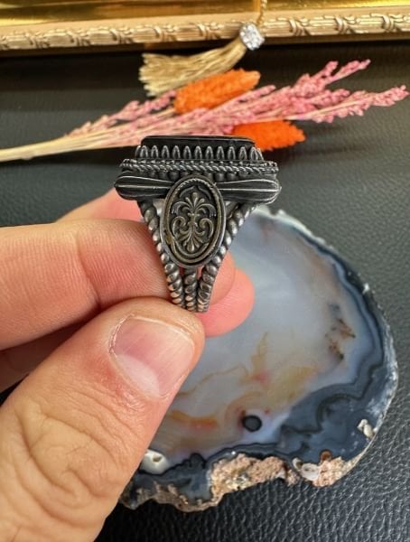 Oltu Taşı Özel Tasarım Zülfikar Model 925 Ayar Gümüş Erkek Yüzük