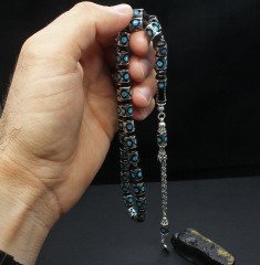 Kapsül Model Firuze ve Gümüş İşlemeli Özel Usta İşçilikli Erzurum Oltu Tesbih