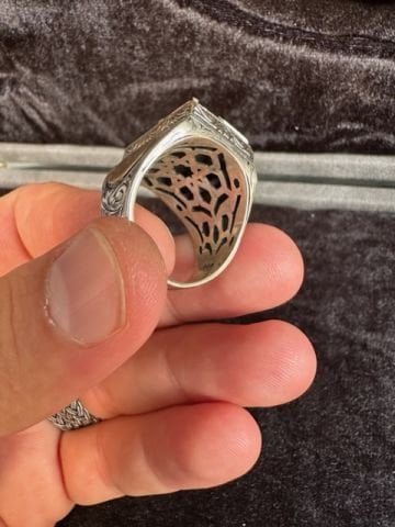 Özel Tasarım Gümüş Yarma İşleme Oltu & Fildişi Erkek Yüzük