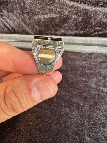 Özel Tasarım Gümüş Yarma İşleme Oltu & Fildişi Erkek Yüzük