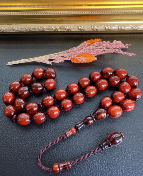 Beyzi Model Kırmızı Renk Renk Osmanlı Benzetme  Sıkma Kehribar Tesbih