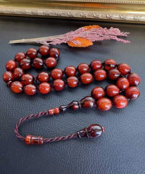 Beyzi Model Kırmızı Renk Renk Osmanlı Benzetme  Sıkma Kehribar Tesbih