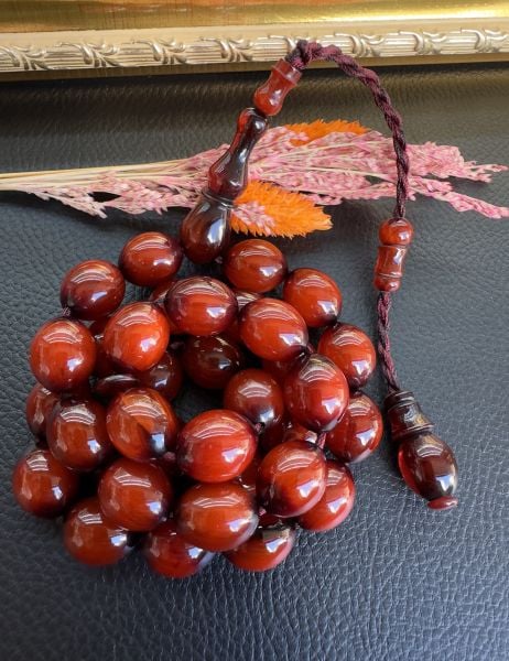 Beyzi Model Kırmızı Renk Renk Osmanlı Benzetme  Sıkma Kehribar Tesbih