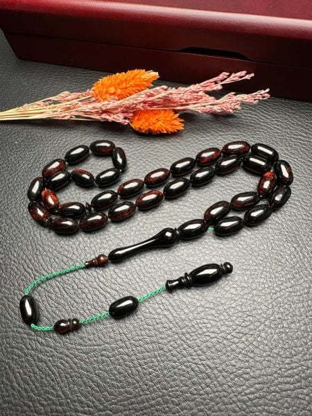 Kapsül Model  Simli Sıkma Kehribar Tesbih