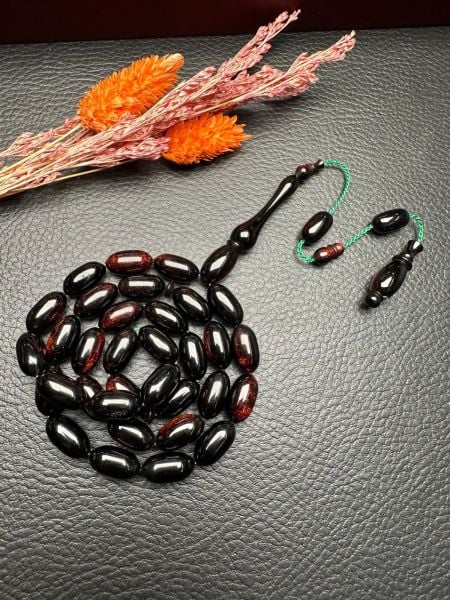 Kapsül Model  Simli Sıkma Kehribar Tesbih