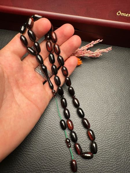 Kapsül Model  Simli Sıkma Kehribar Tesbih