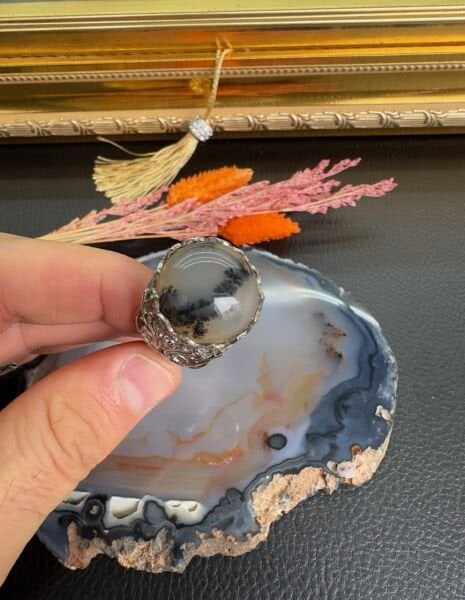 Özel Tasarım El İşçiliği Beyaz Akik 925 Ayar Gümüş Erkek Yüzük