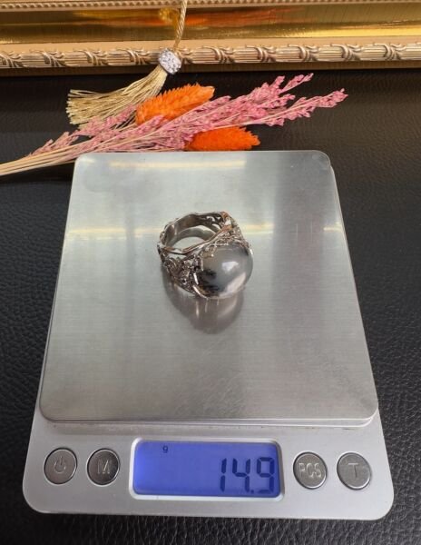 Özel Tasarım El İşçiliği Beyaz Akik 925 Ayar Gümüş Erkek Yüzük