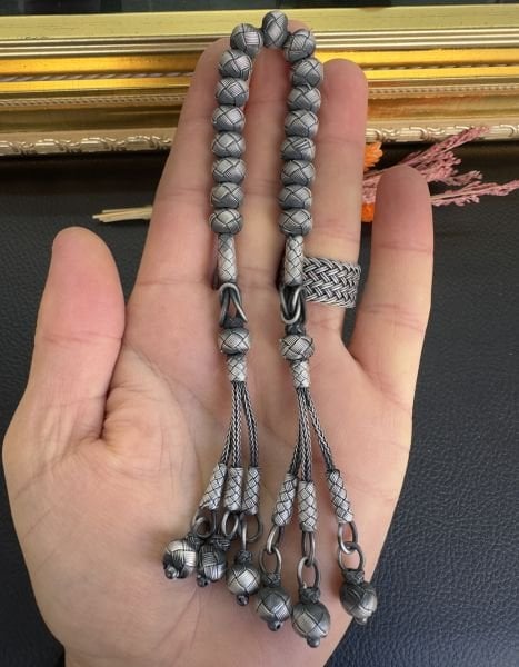 Zaza Model Gümüş Trabzon El Örmesi Kazaz Tesbih