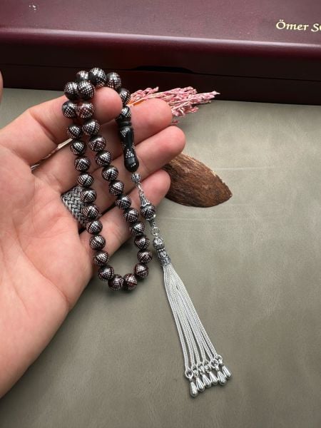 Küre Model Gümüş  İşlemeli Kuka Tesbih