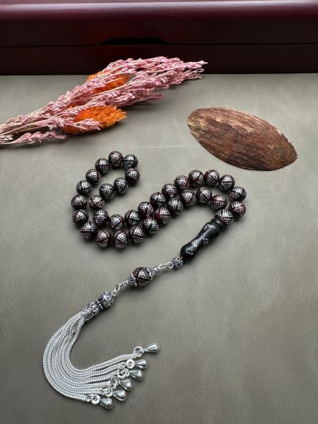 Küre Model Gümüş  İşlemeli Kuka Tesbih