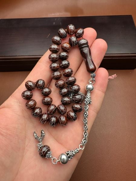 Basık Model Gümüş  İşlemeli Kuka Tesbih