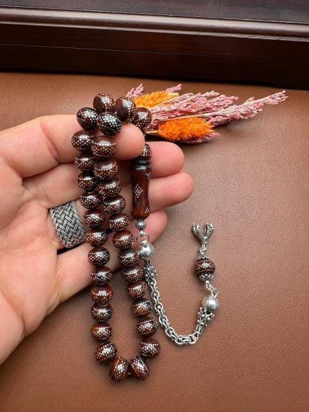 Basık Model Gümüş  İşlemeli Kuka Tesbih