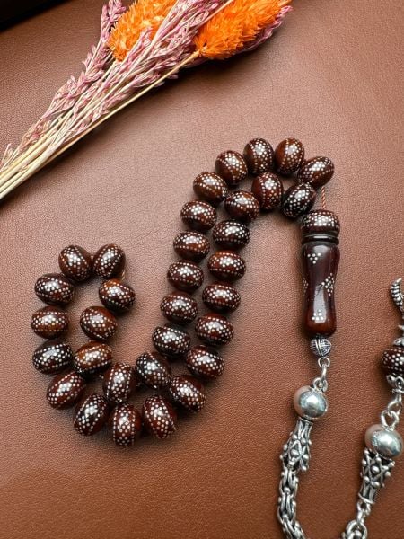 Basık Model Gümüş  İşlemeli Kuka Tesbih