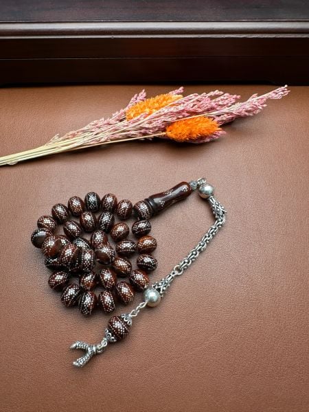 Basık Model Gümüş  İşlemeli Kuka Tesbih