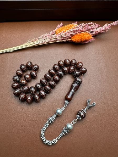 Basık Model Gümüş  İşlemeli Kuka Tesbih