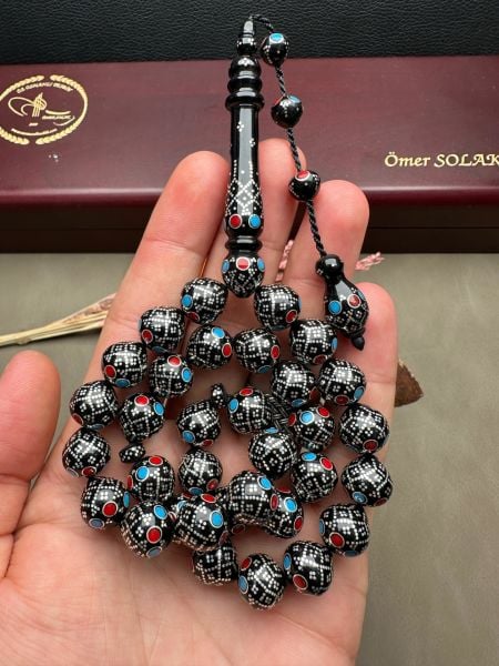 Damla Model Gümüş ve Mine İşlemeli Kınalı Kuka Tesbih