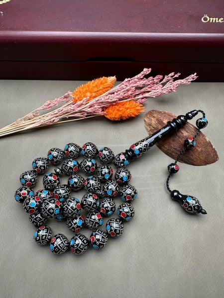 Damla Model Gümüş ve Mine İşlemeli Kınalı Kuka Tesbih