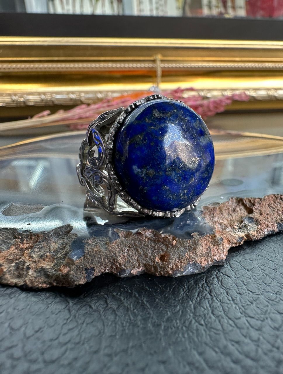 Özel Tasarım El İşçiliği Lapis Lazuli 925 Ayar Gümüş Erkek Yüzük