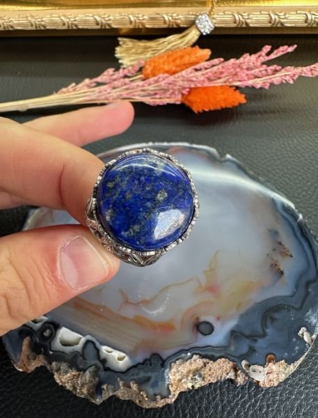 Özel Tasarım El İşçiliği Lapis Lazuli 925 Ayar Gümüş Erkek Yüzük