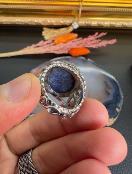 Özel Tasarım El İşçiliği Lapis Lazuli 925 Ayar Gümüş Erkek Yüzük