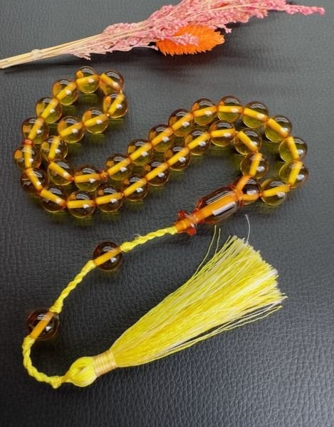 Küre Model Sarı Renk İp Geçişli Katalin Tesbih