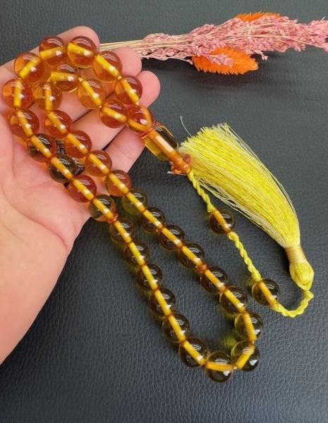 Küre Model Sarı Renk İp Geçişli Katalin Tesbih