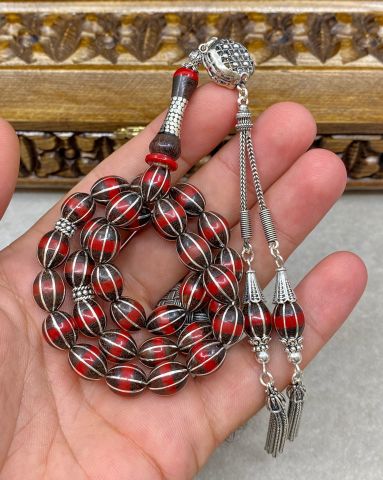 Beyzi Model 925 Ayar Gümüş ve Katalin İşleme Yılan Ağacı Tesbih