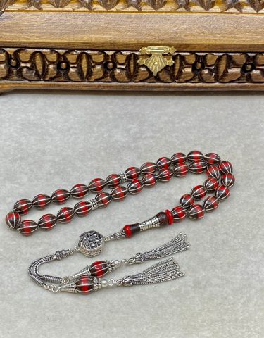 Beyzi Model 925 Ayar Gümüş ve Katalin İşleme Yılan Ağacı Tesbih