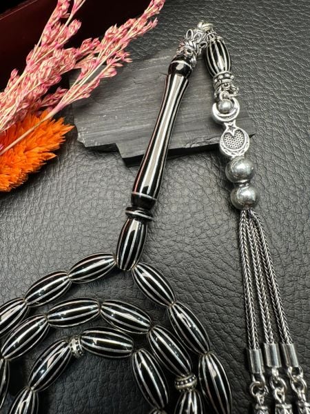 Kapsül Model Gümüş Yarma Erzurum Oltu Taşı Tesbih