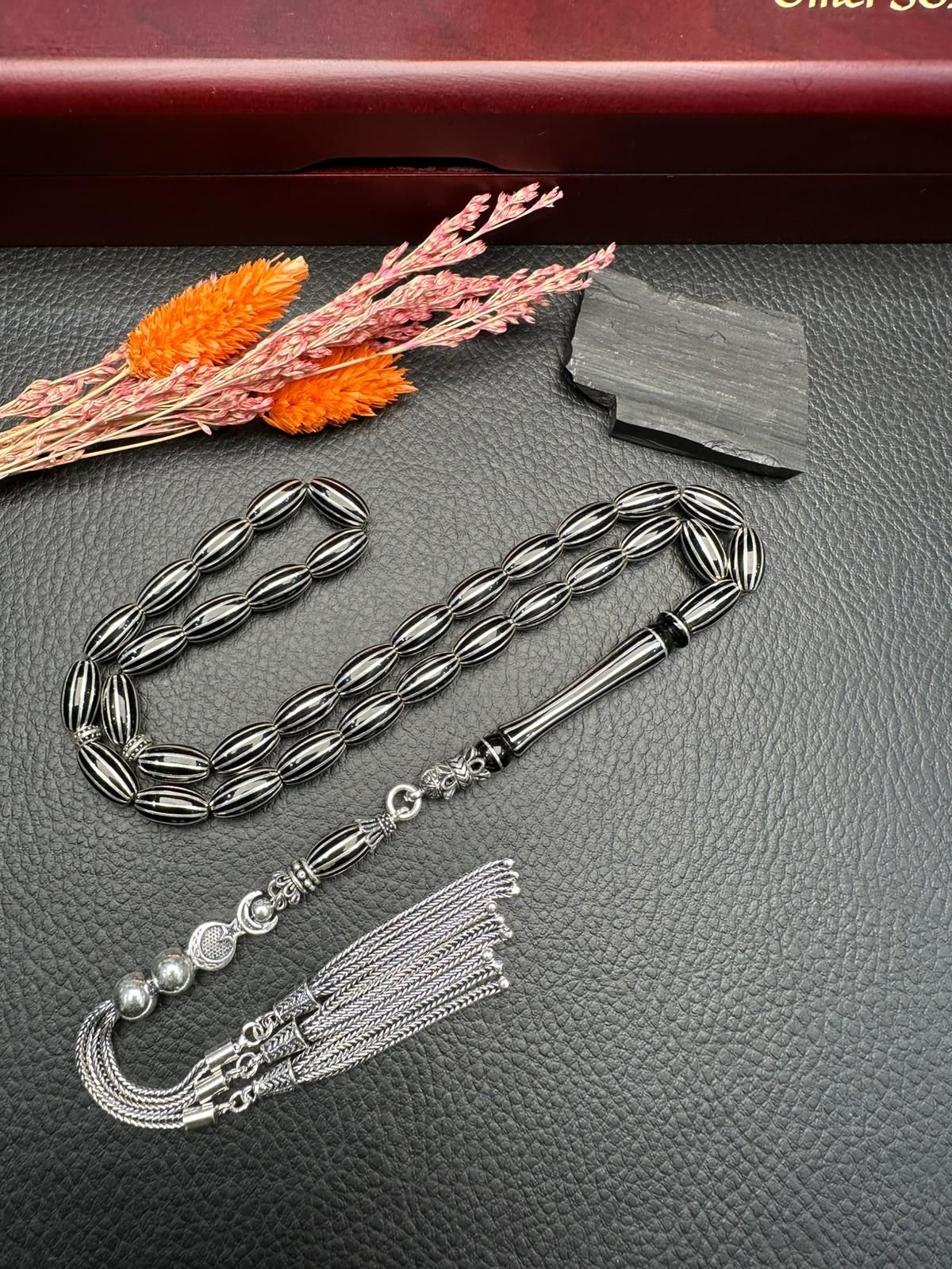 Kapsül Model Gümüş Yarma Erzurum Oltu Taşı Tesbih