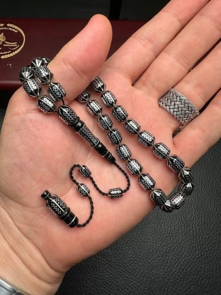 Uçlu Kapsül Model Gümüş Yarma Erzurum Oltu Taşı Tesbih